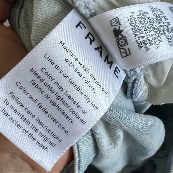 FRAME Denim Le High Straight Jeans Acid Wash Trendy Y2K Vibes Fray Folded Hem 28 - Picture 11 of 12